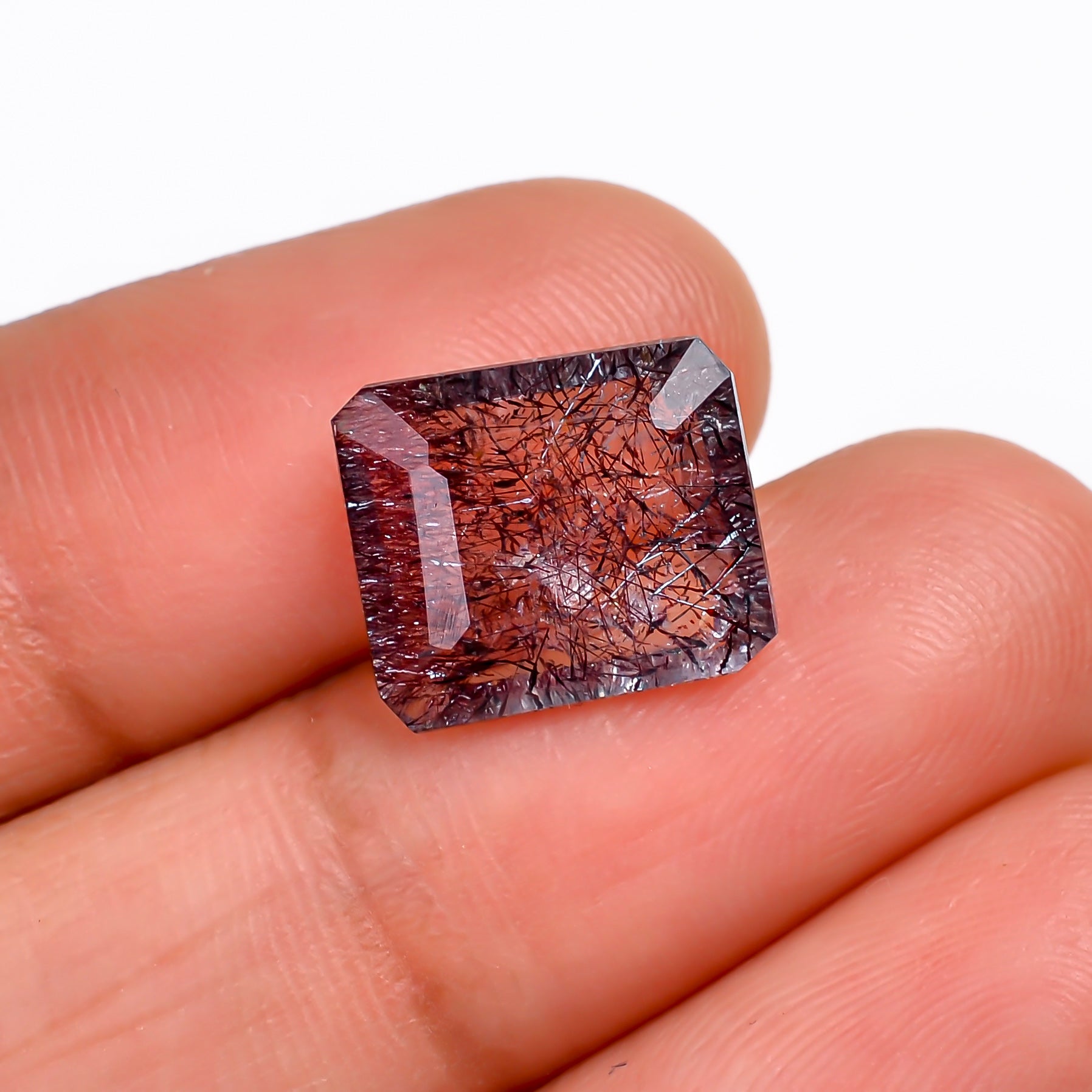 elestial hematite quartz radiant shape cut stone loose gemstone